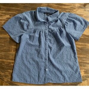 Pastel Textured Puff Sleeve Pearl Button Summer Top  Soft Girl Minimalist M